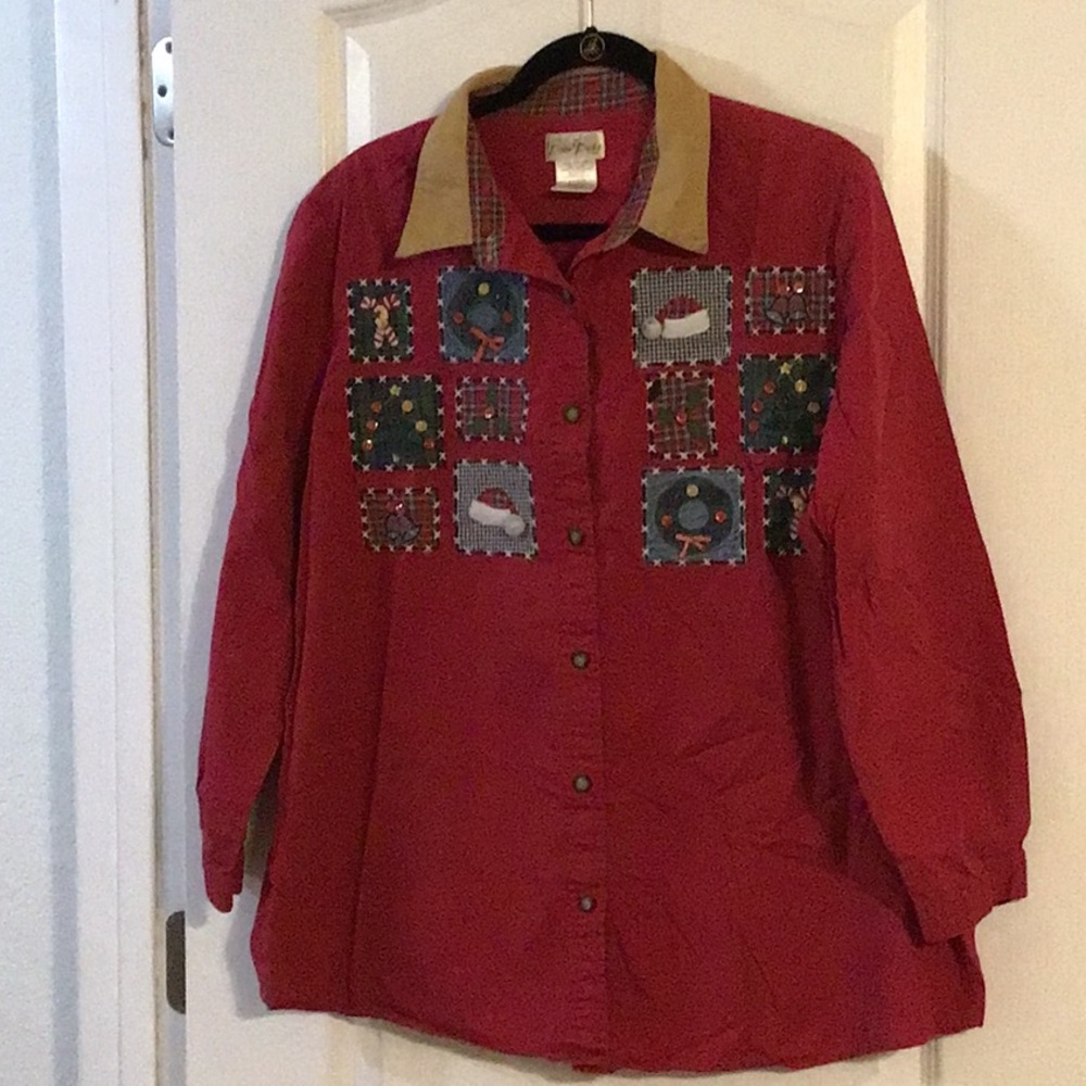 Vintage Bobbie Brooks Woman Holiday Christmas Shirt with Embroidery 18W/20W 2X